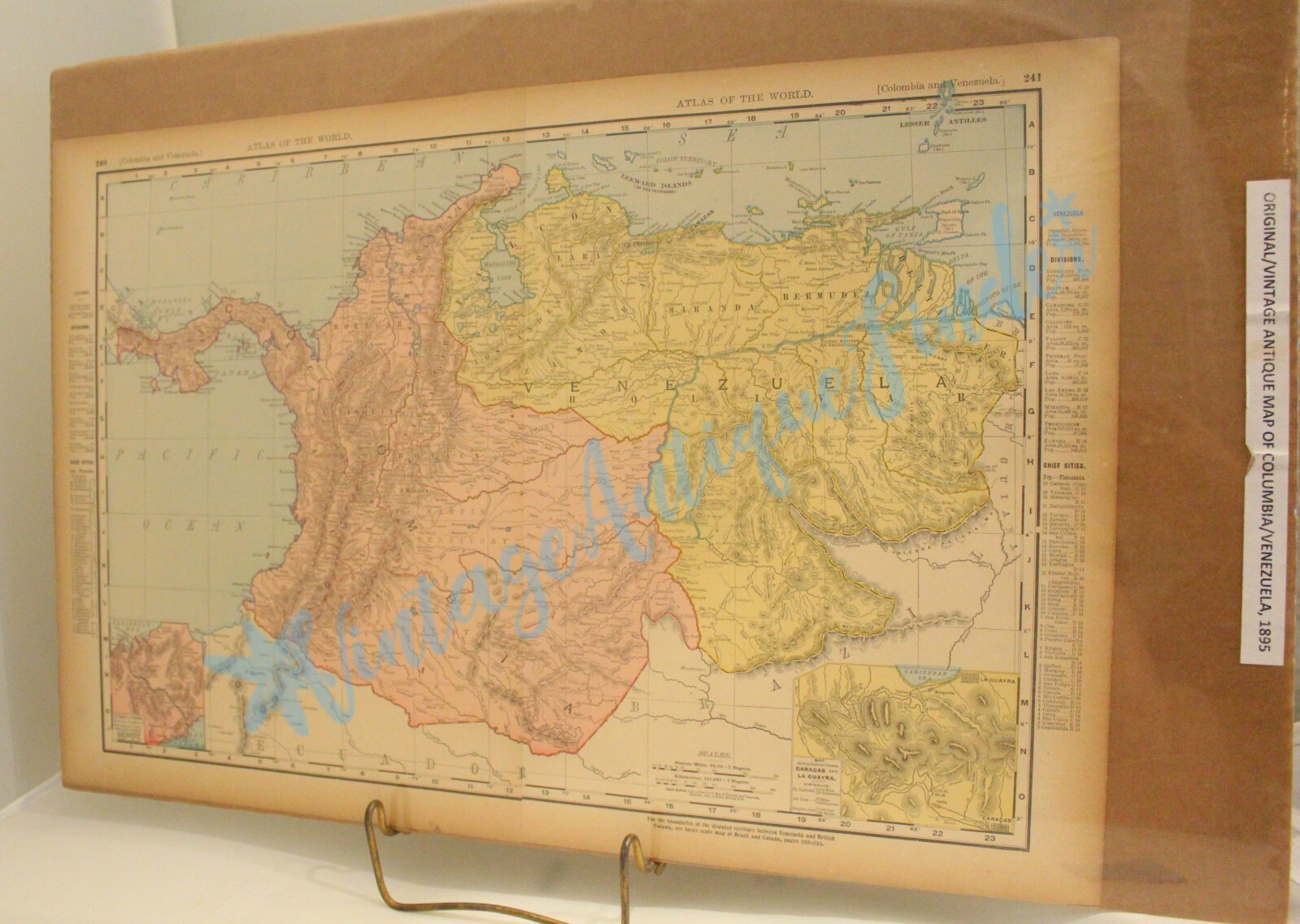 ORIGINAL ANTIQUE MAP 1895 COLUMBIA VENEZUELA PANAMA RAND MCNALLY PUBLISHER OVERA
