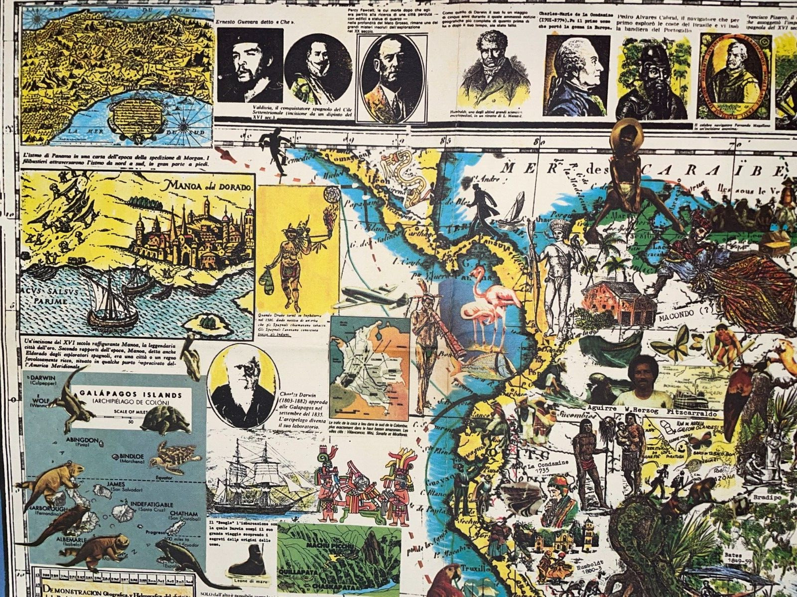 SOUTH AMERICA 1986 ANDREA PISTACCHI LARGE UNUSUAL PICTORIAL MAP