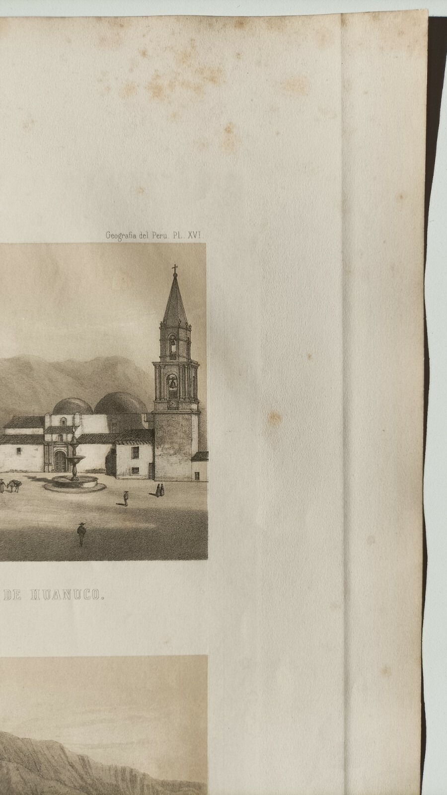 Paz Soldán Peru Lithography 1865 plaza mayor de Huanuco & plaza mayor de Huari