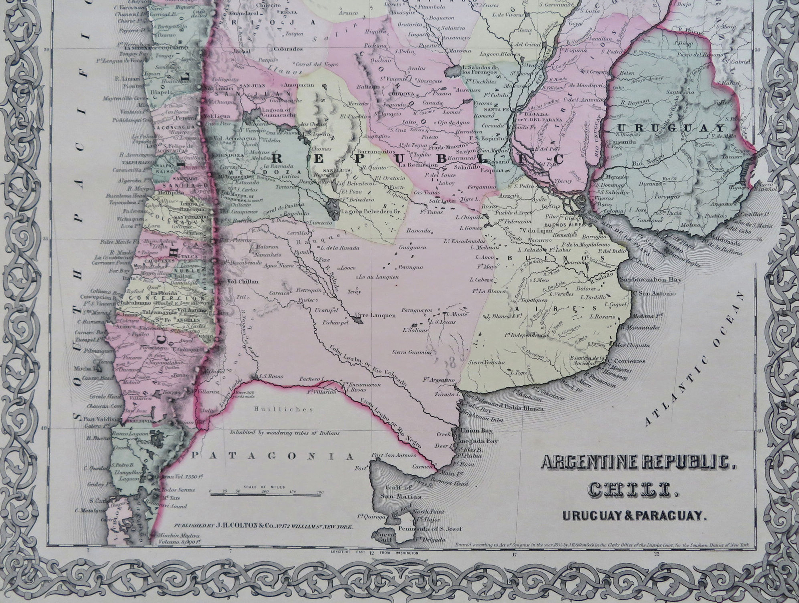 Argentina La Plata Chile Uruguay Paraguay 1855 Colton decorative map