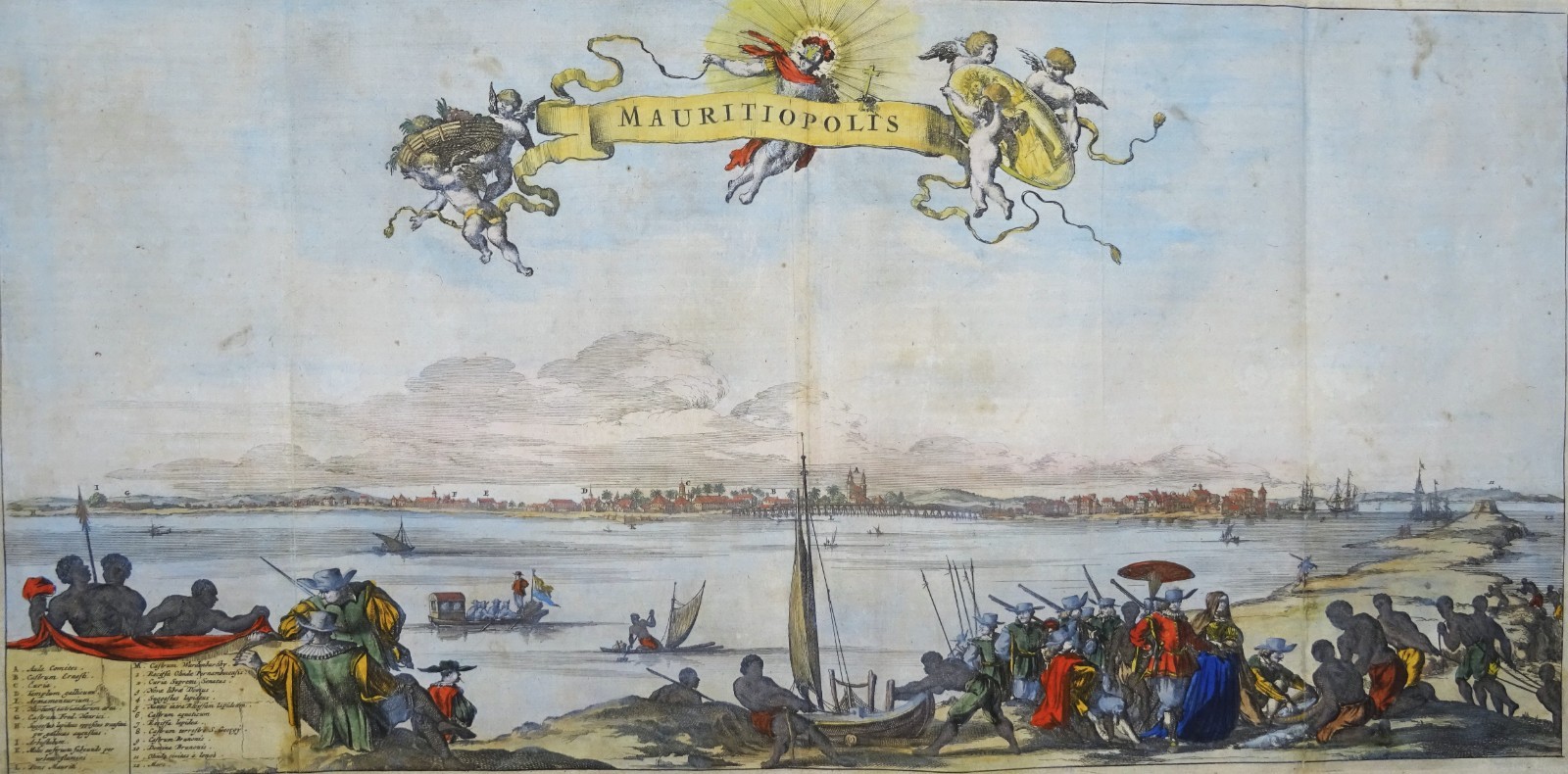 Brazil, Recife, large panorama by Montanus / Van Meurs, 1671, Mauritiopolis