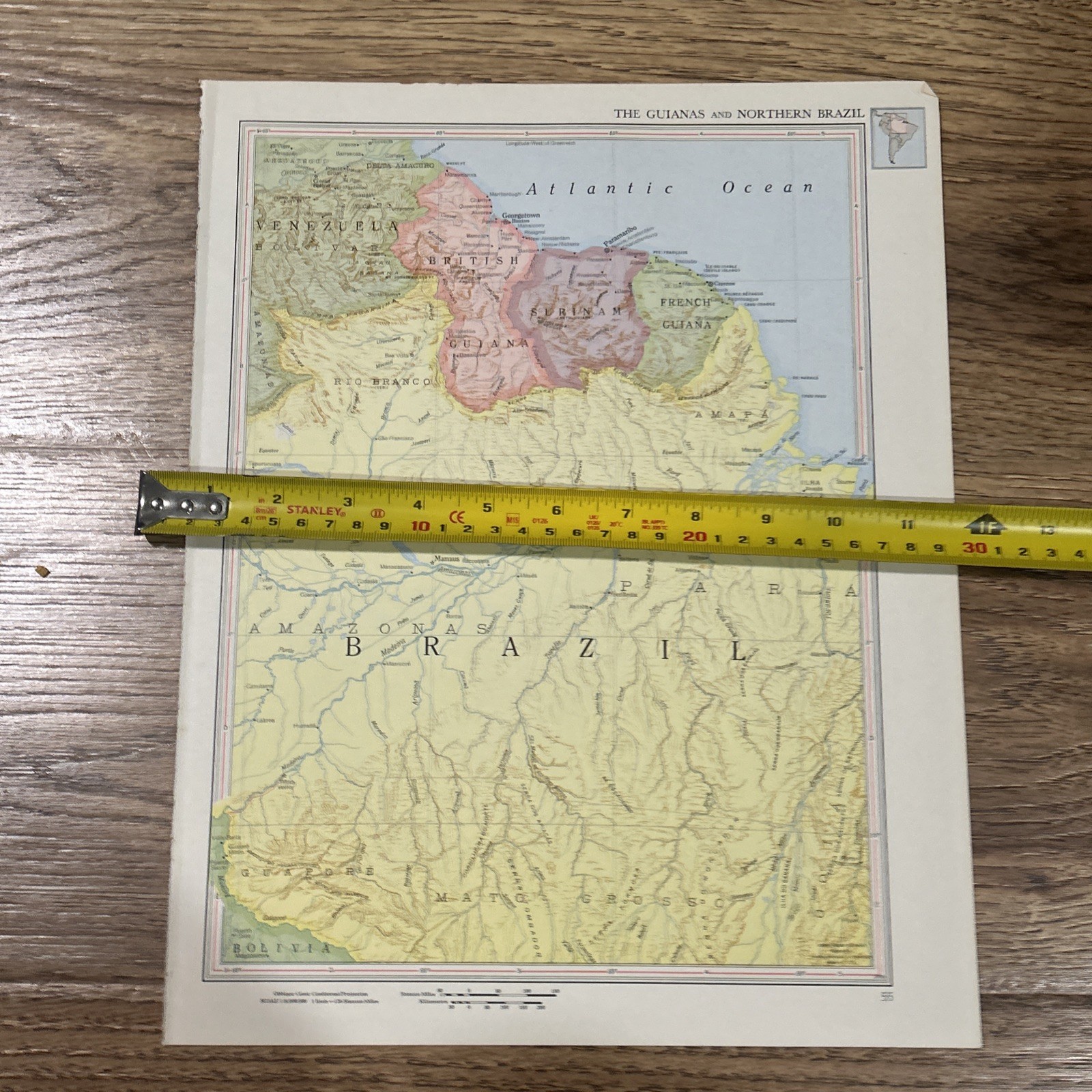 Antique 1956 Map Of The Guianas & Northern Brazil 14”x11”