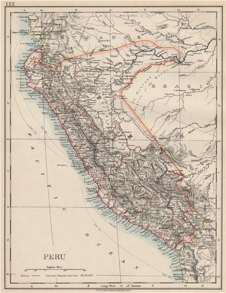PERU. Border as before Peru-Ecuador war (1941). JOHNSTON 1903 old antique map