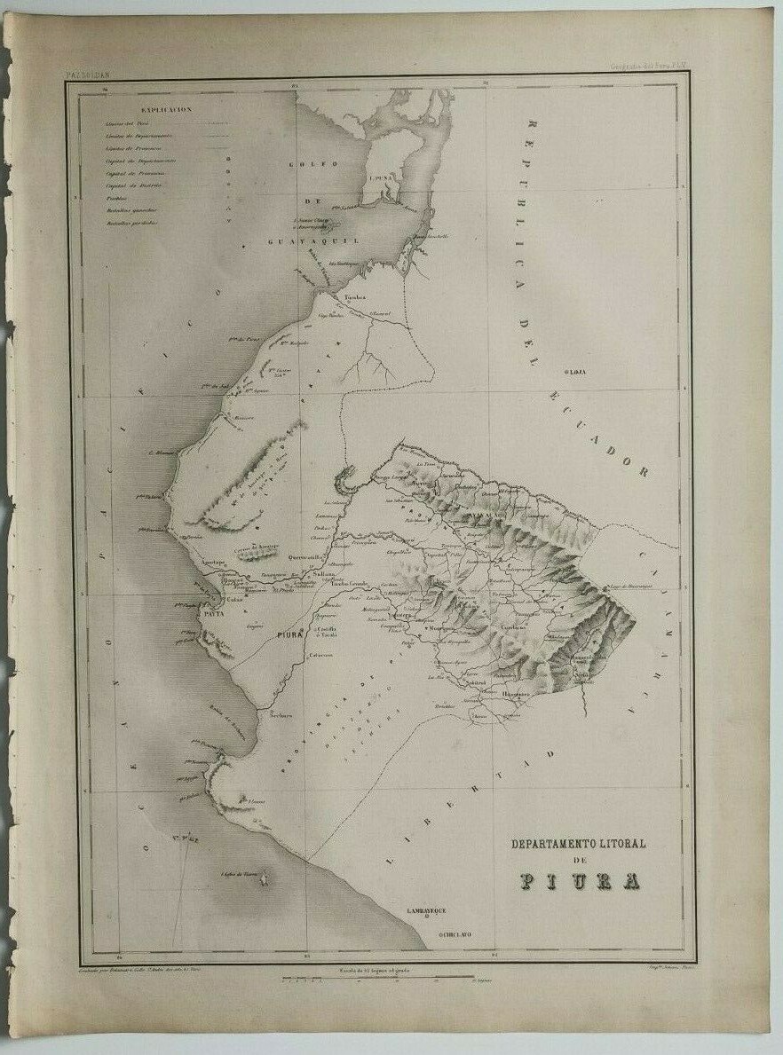 Paz Soldán Peru. Departamento litoral de piura.1865 Map Peru