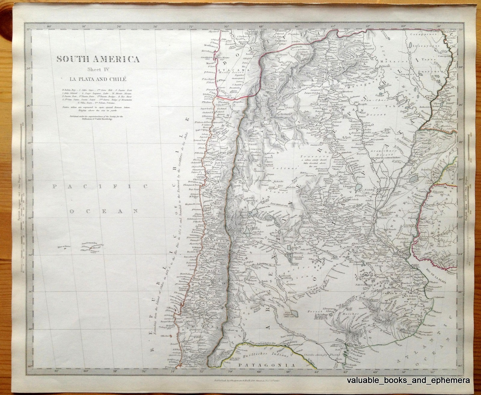 Antique Map South America 1840 Patagonia Pacific Chile Bolivia Argentina