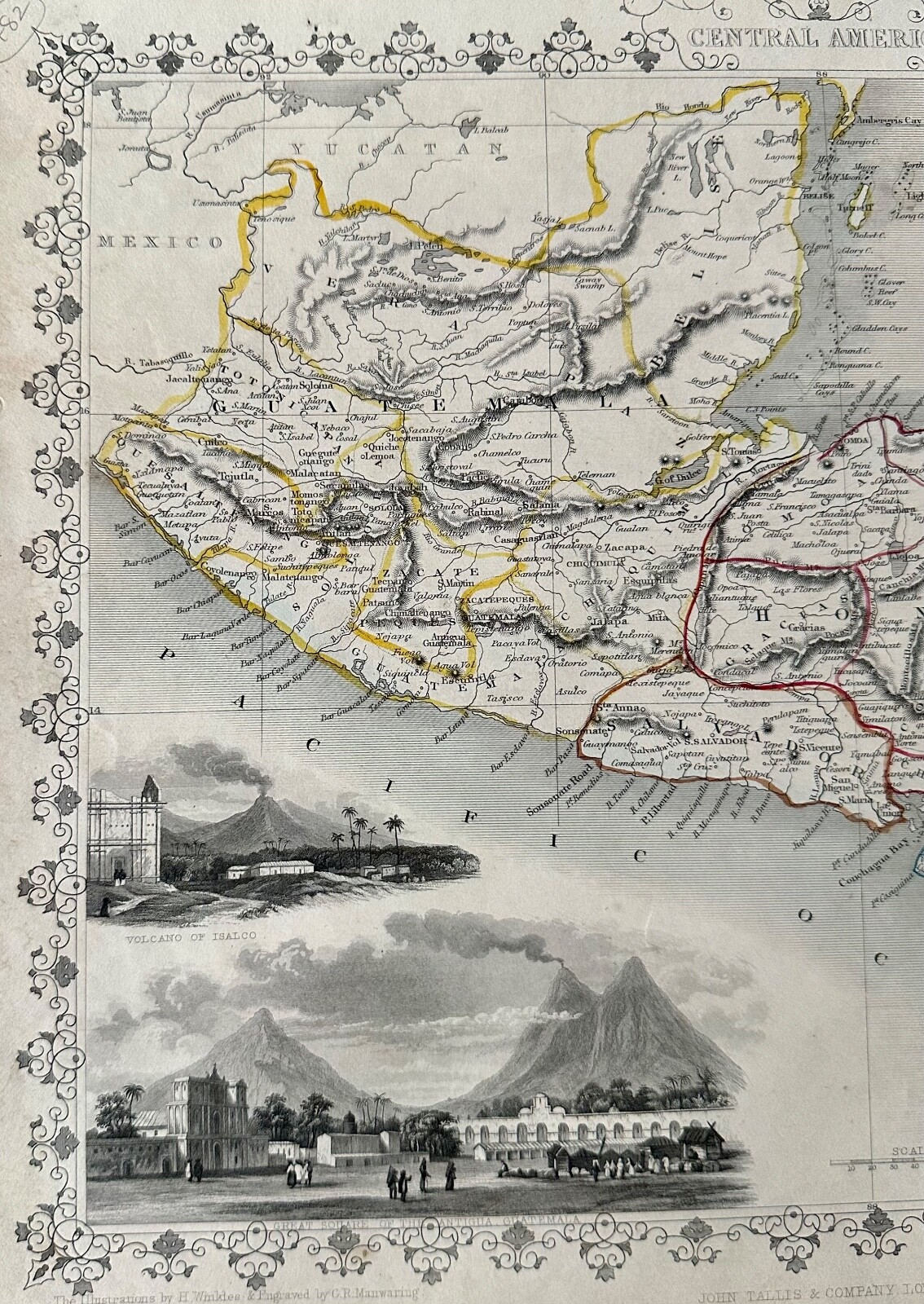 Antique Map of Central America, Illustrations by H Winkles and GR Manwaring 1851