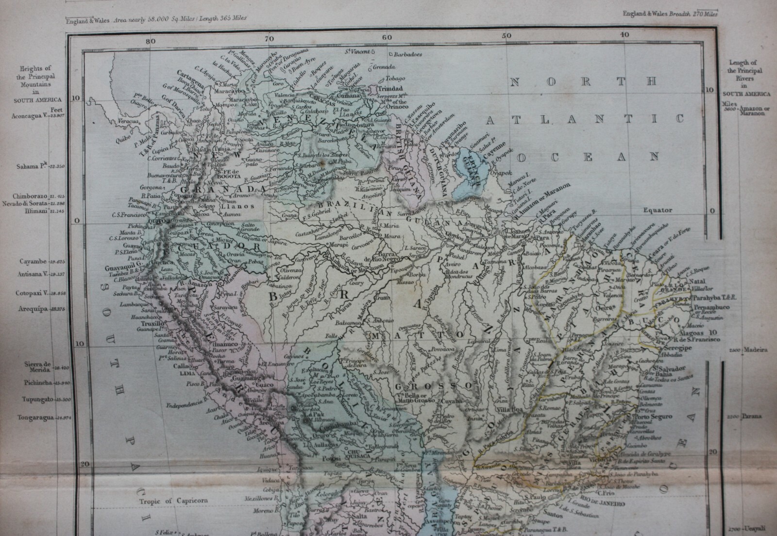 SOUTH AMERICA, original antique atlas map, Butler, 1860