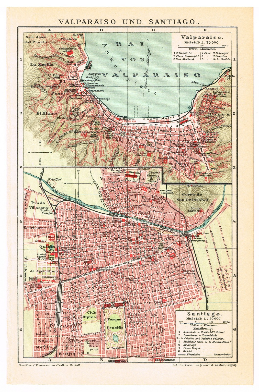 SANTIAGO 1905 de CHILE map ORIGINAL CHILE Valparaíso SOUTH AMERICA Valparaiso
