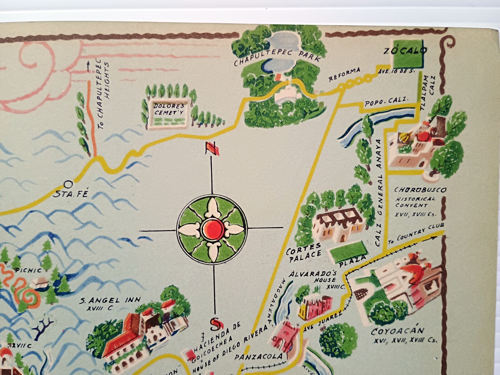 1935 Pictorial Map, Matias Santoyo, Toluca, Chalma, Mexico
