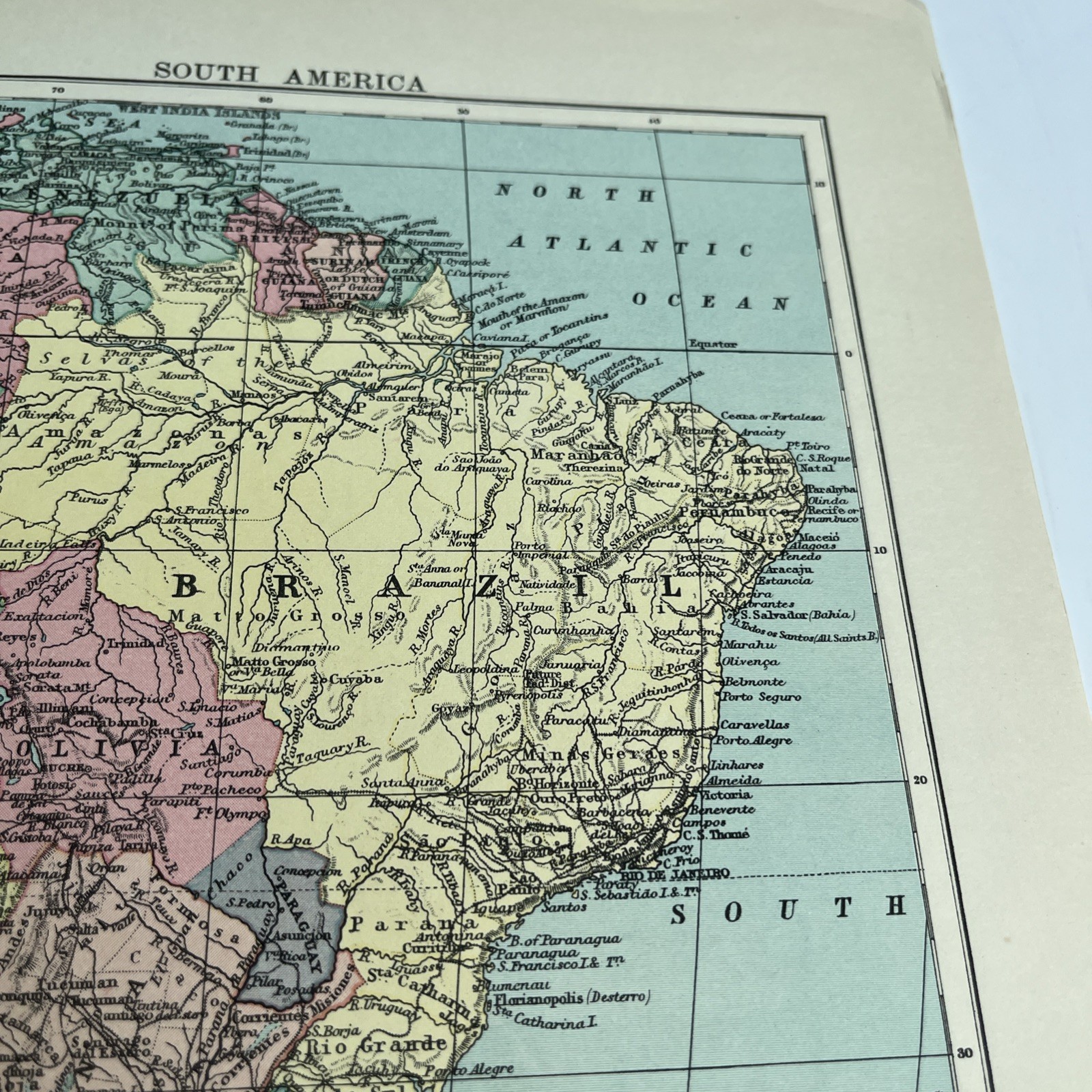 Map 1935: South America , The West India Islands & The Caribbean Sea #54 Vintage