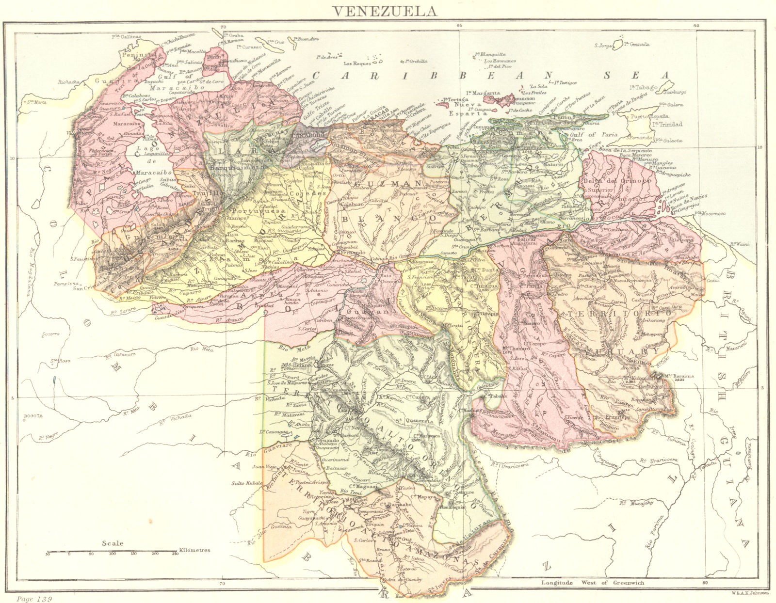 VENEZUELA. Britannica 9th edition 1898 old antique vintage map plan chart