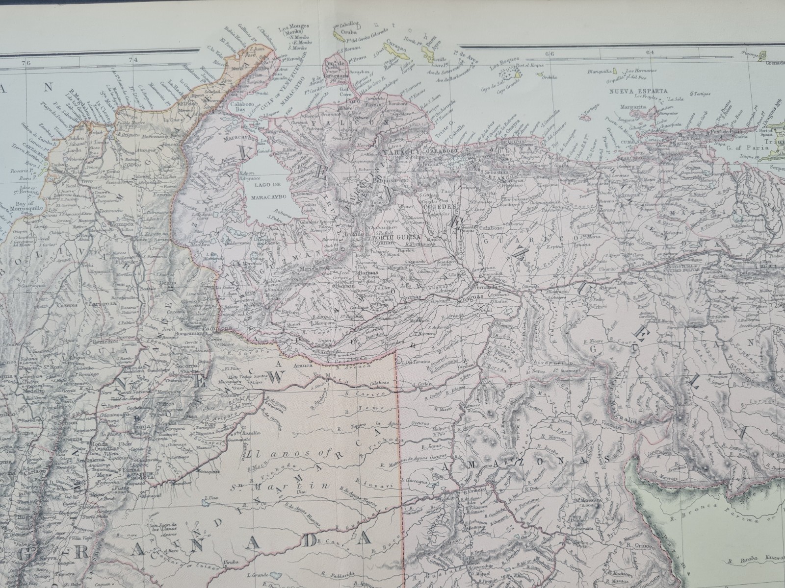 Antique 1882 Large Map – Venezuela – Colombia – Ecuador – Blackie & Son
