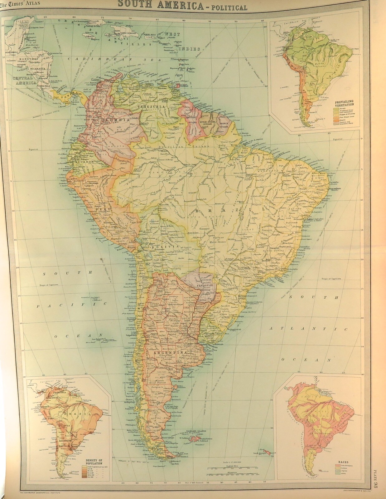 .1922 SUPERB SCARCE LARGE MAP of “SOUTH AMERICA – POLITICAL”. VERY NICE!