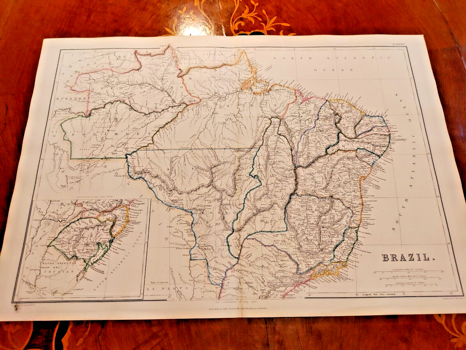 c1859 Large Hand Coloured Blackie Antique Map Brazil Amazonia Print Region Plate