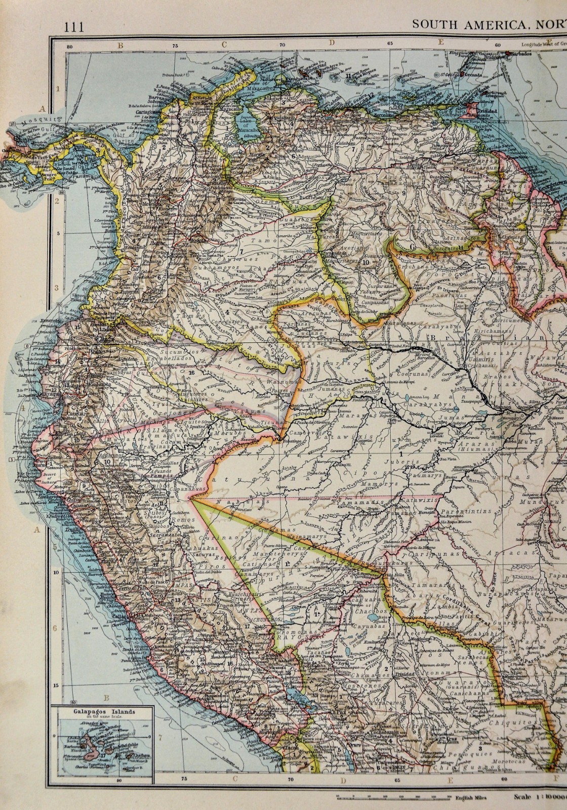 1900 Times Map Venezuela Colombia Brazil Amazon Andes Peru Ecuador South America