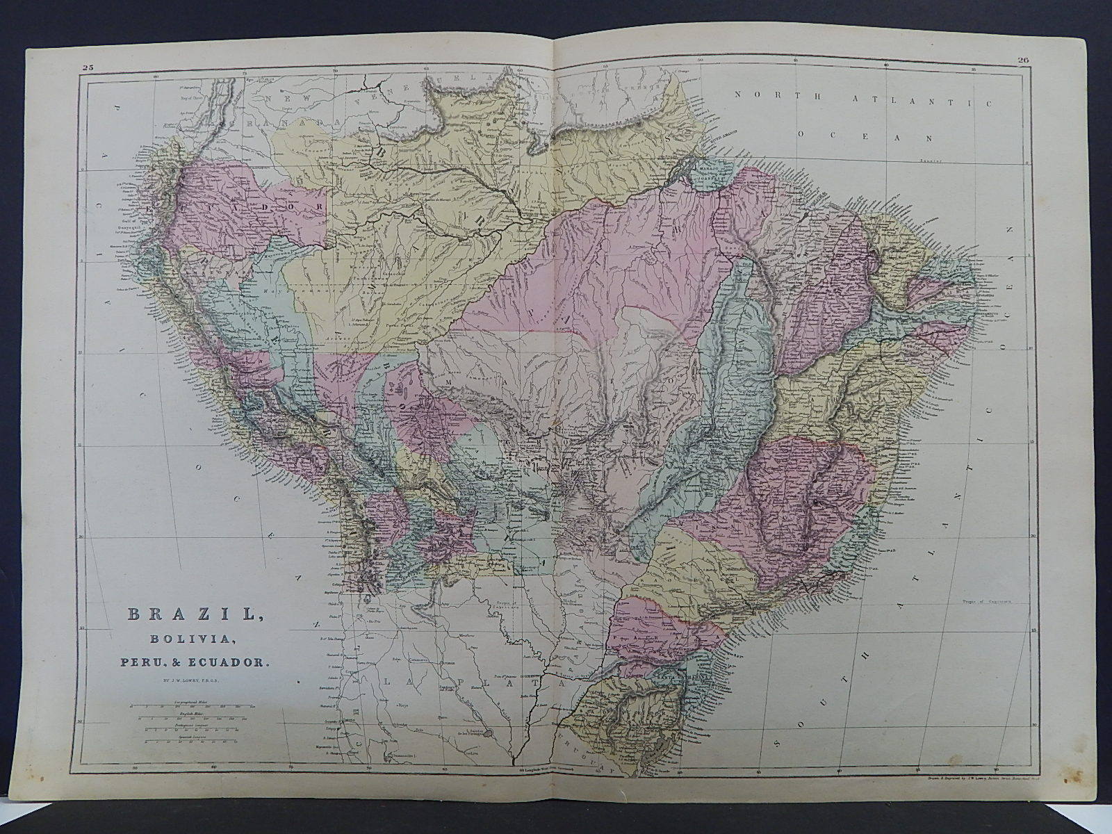 Antique Map, 1875, South America, Brazil, Bolivia, Peru, Ecuador