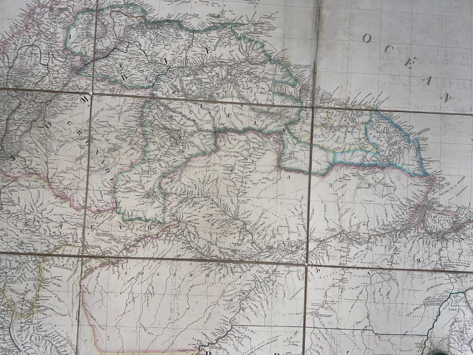 SOUTH AMERICA 1843 A.H. BRUE UNUSUAL OVERSIZE ANTIQUE WALL MAP IN ITS BOX