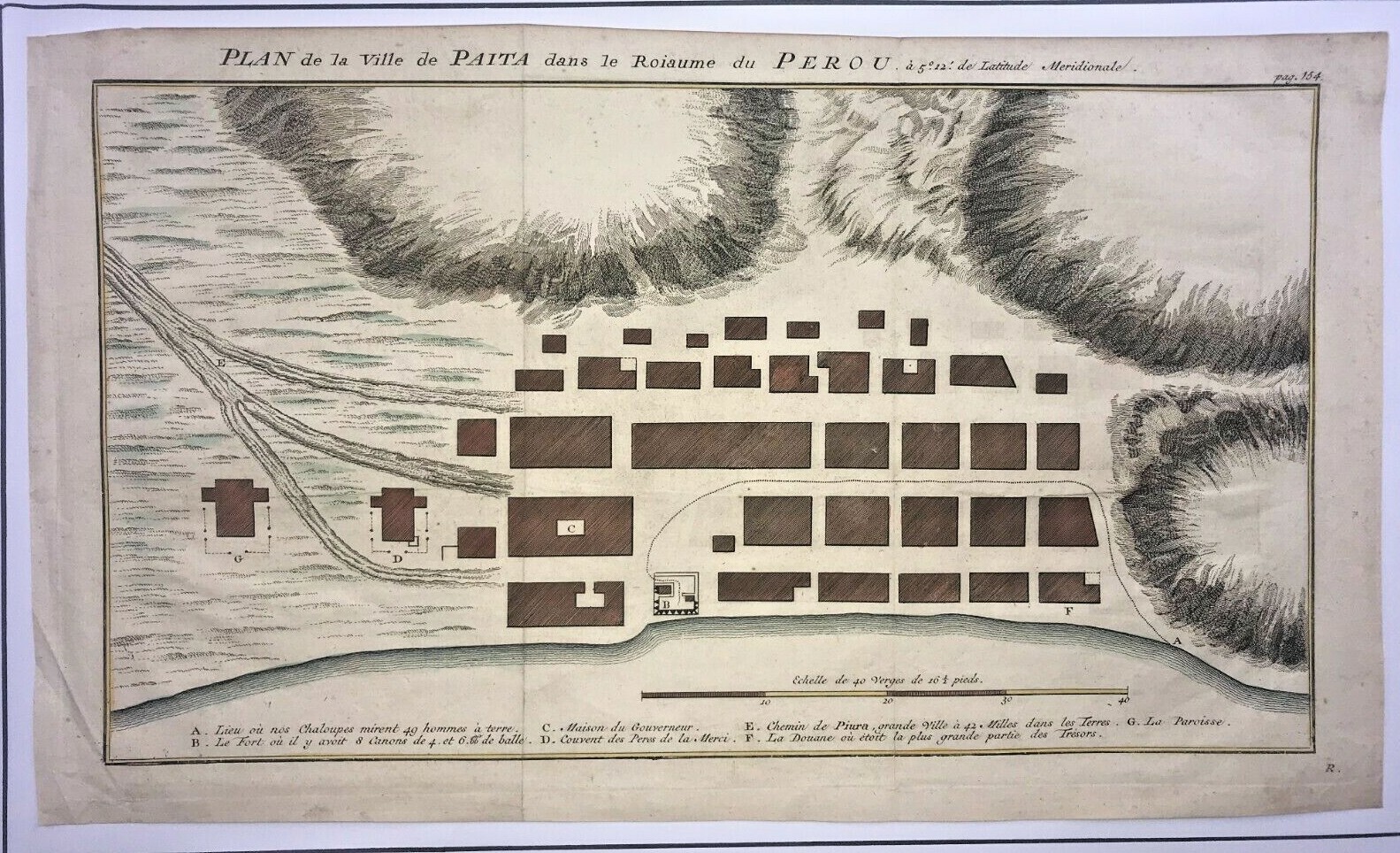 PAITA PERU 1750 NICHOLAS BELLIN LARGE ANTIQUE ENGRAVED PLAN 18TH CENTURY