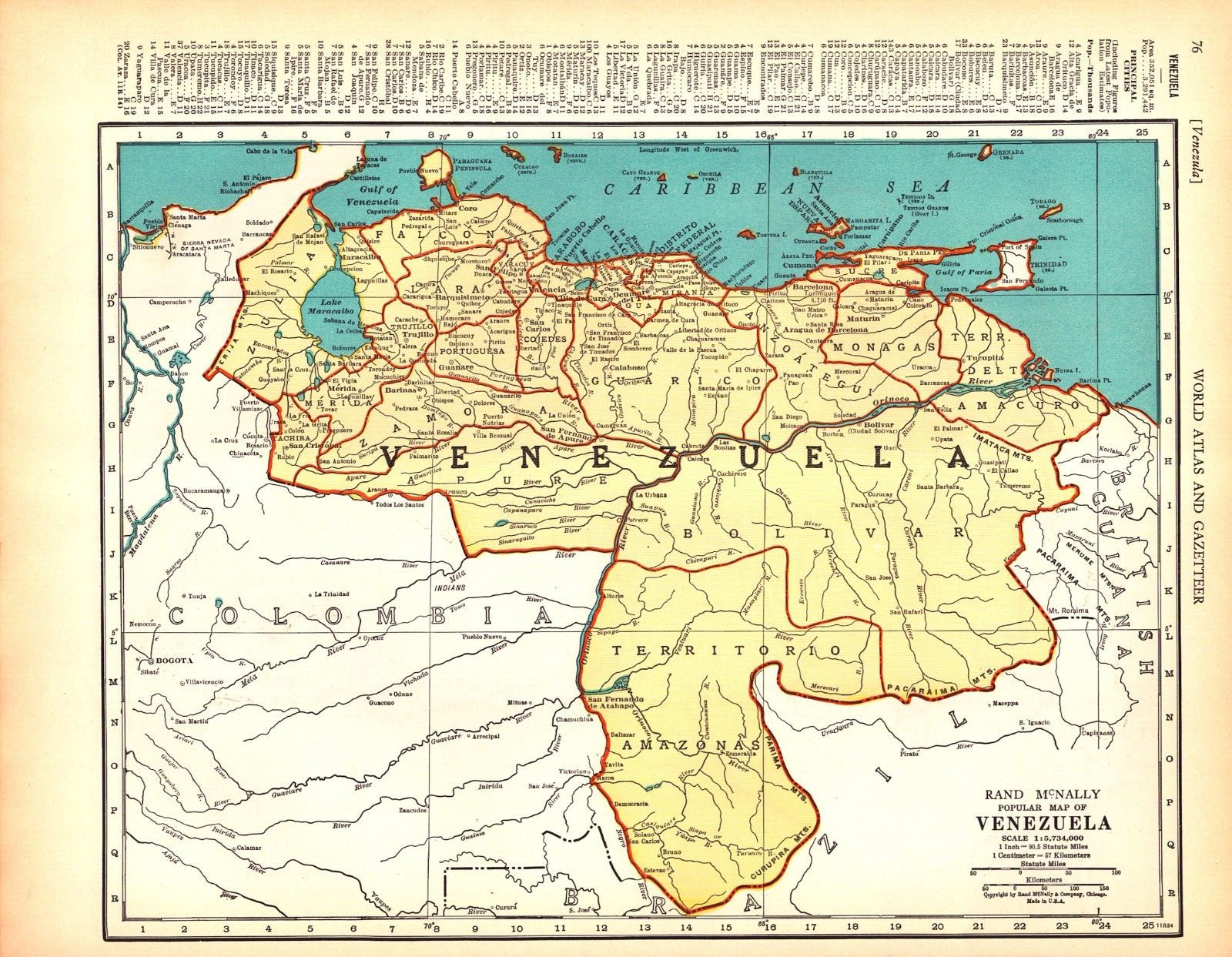 VENEZUELA – SOUTH AMERICA Antique original map 1936