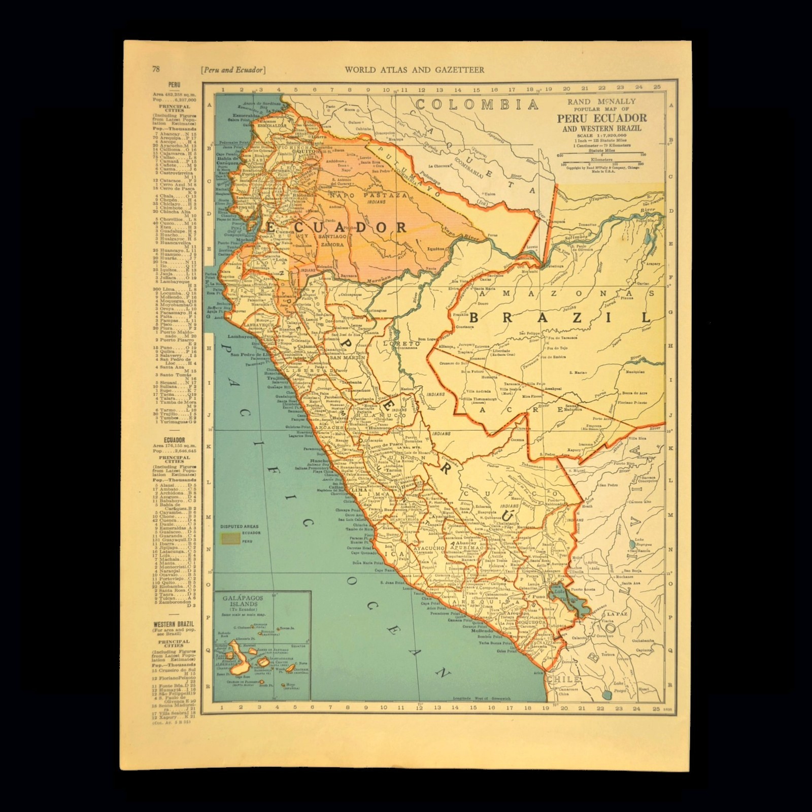 Vintage PERU Map Wall Art Ecuador South America 1930s Old Antique Original