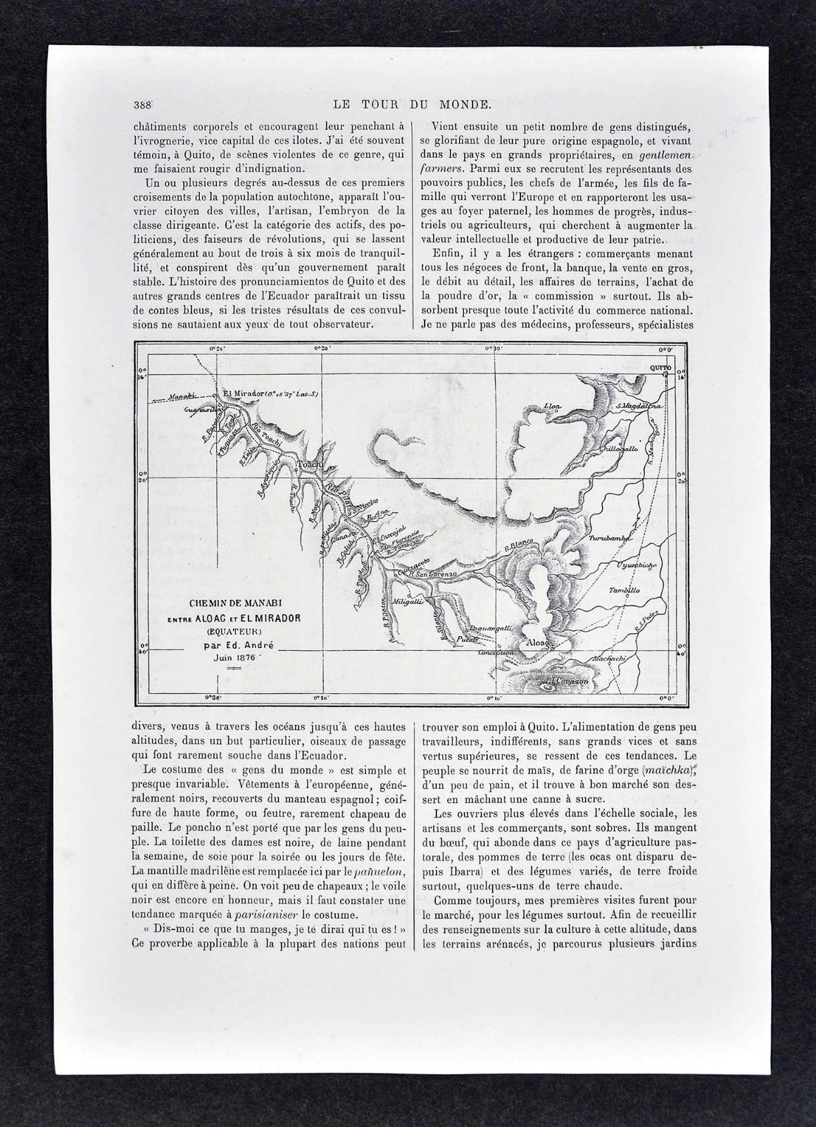 1880 Tour du Monde Map – Andres Route – Aloag Toachi El Mirador – Ecuador Quito