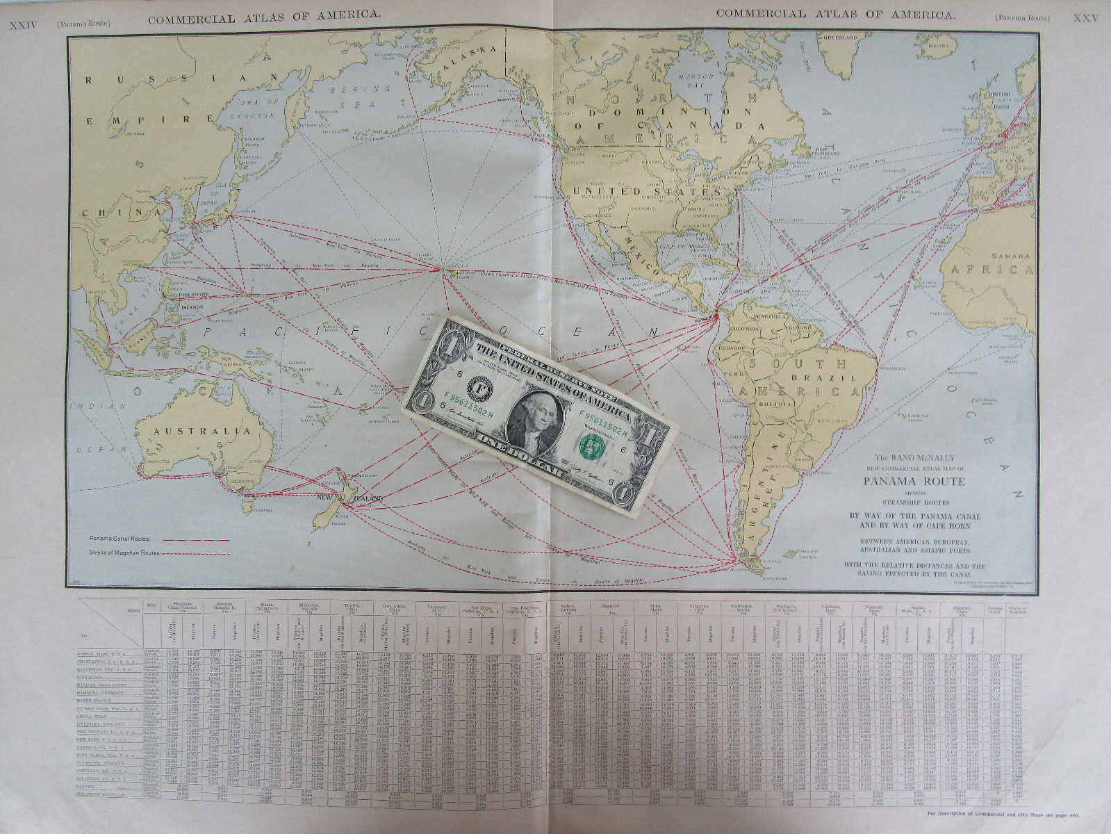 XL 1916 “PANAMA ROUTE” WORLD STEAMSHIP Map McNally Commercial WORLD Map 1910s
