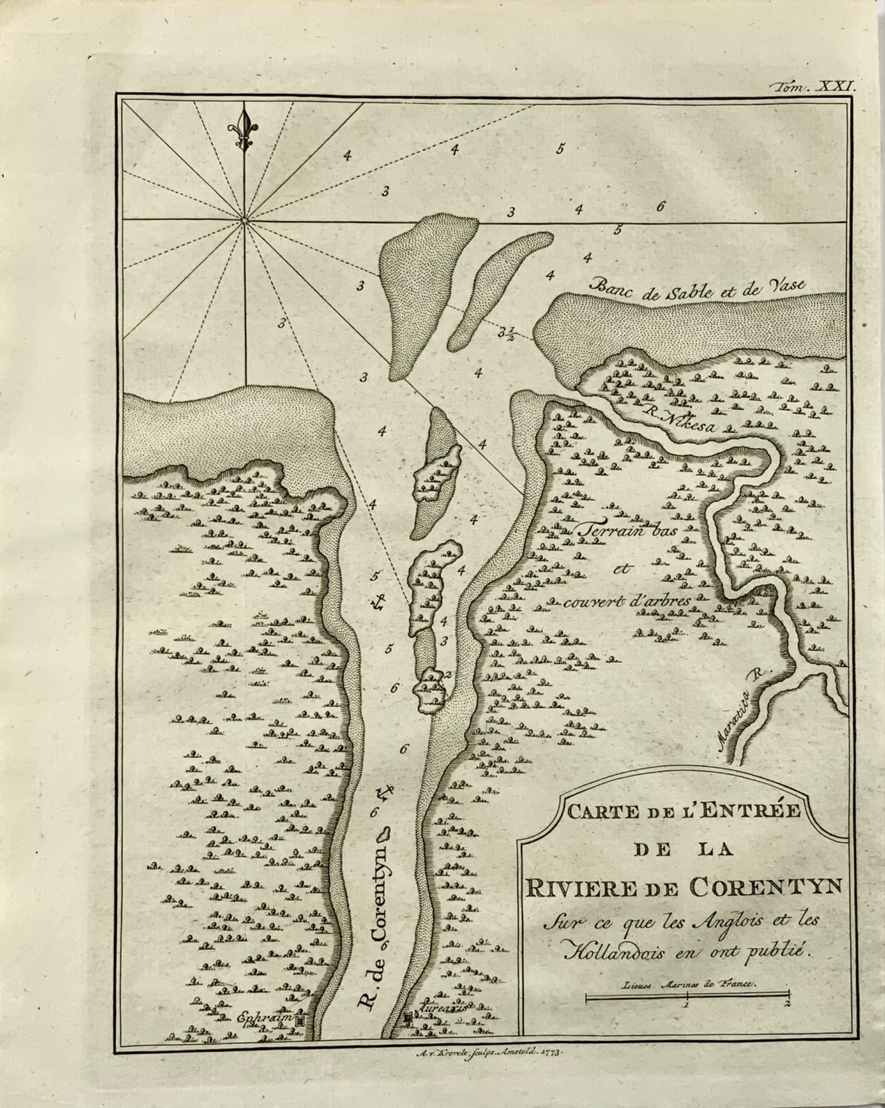 1762 L’Entree de la Riviere de Corentyn, map, Bellin, British Guiana, Suriname