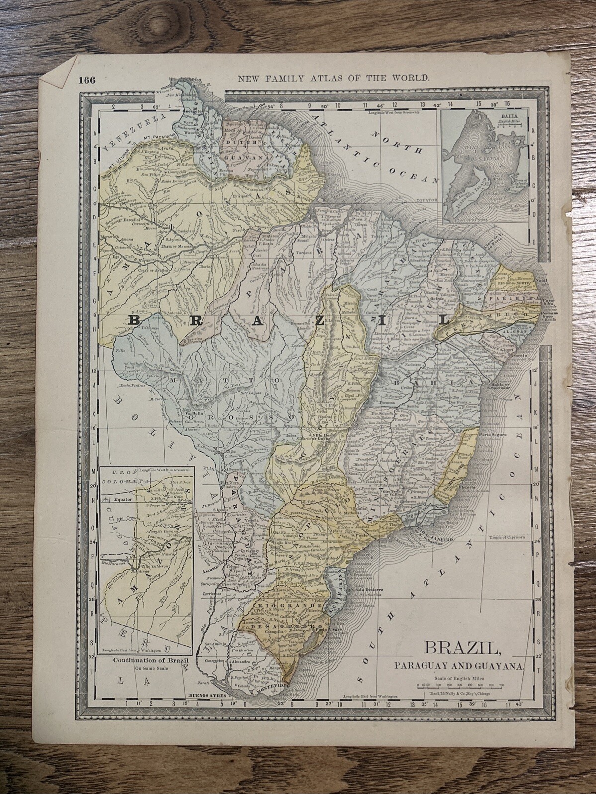 Antique Rand McNally 1888 Map Of Brazil, Paraguay & Guayana 14”x11”