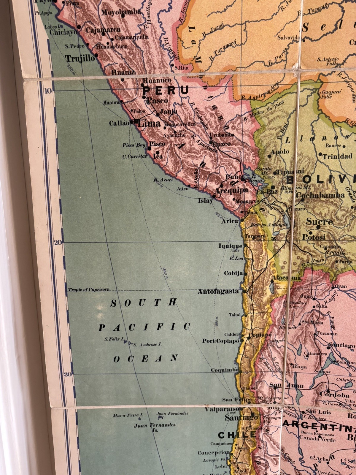 G W Bacon’s Excelsior Map of South America Large School Map 1920’s/30’s