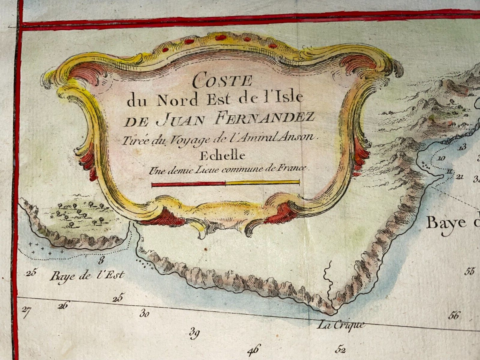CHILE JUAN FERNANDEZ ISLAND 1750 NICOLAS BELLIN NICE ANTIQUE MAP 18TH CENTURY