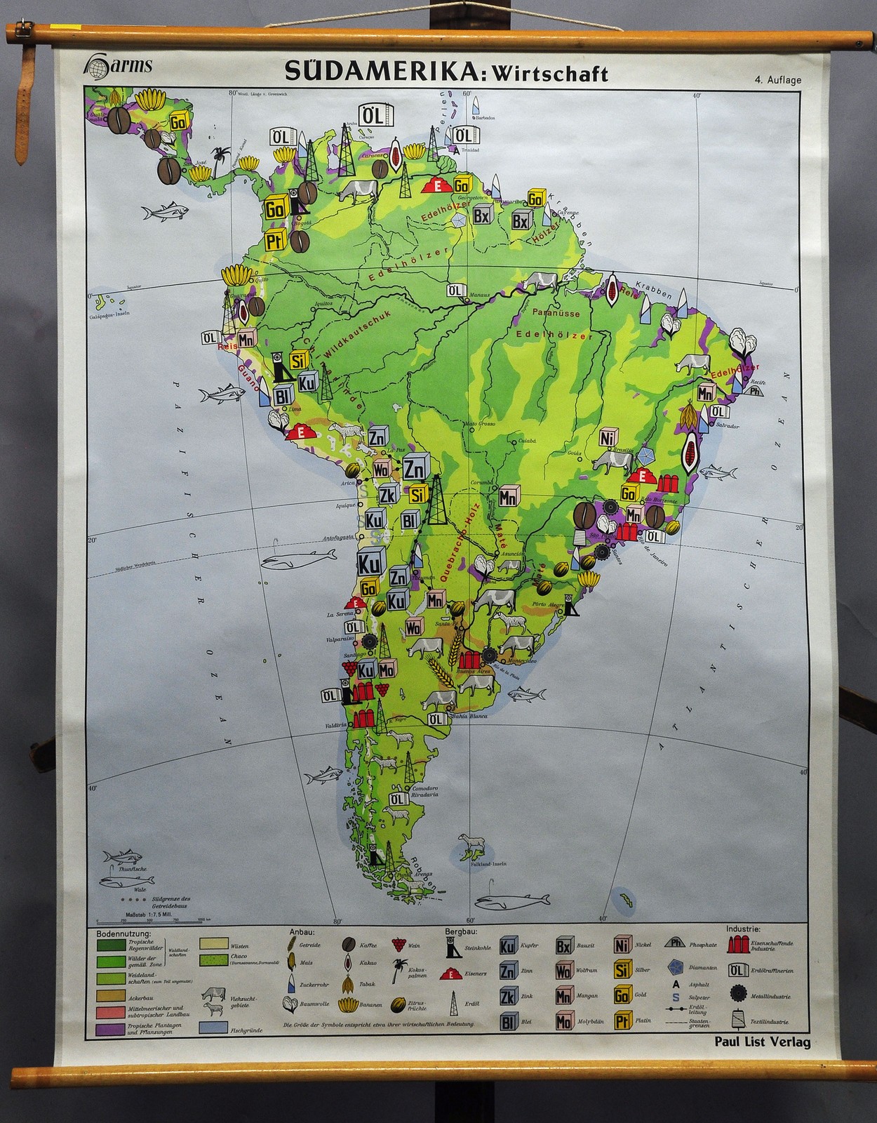 Rollable Mural Map Wall Chart Poster Print South Americas Economy