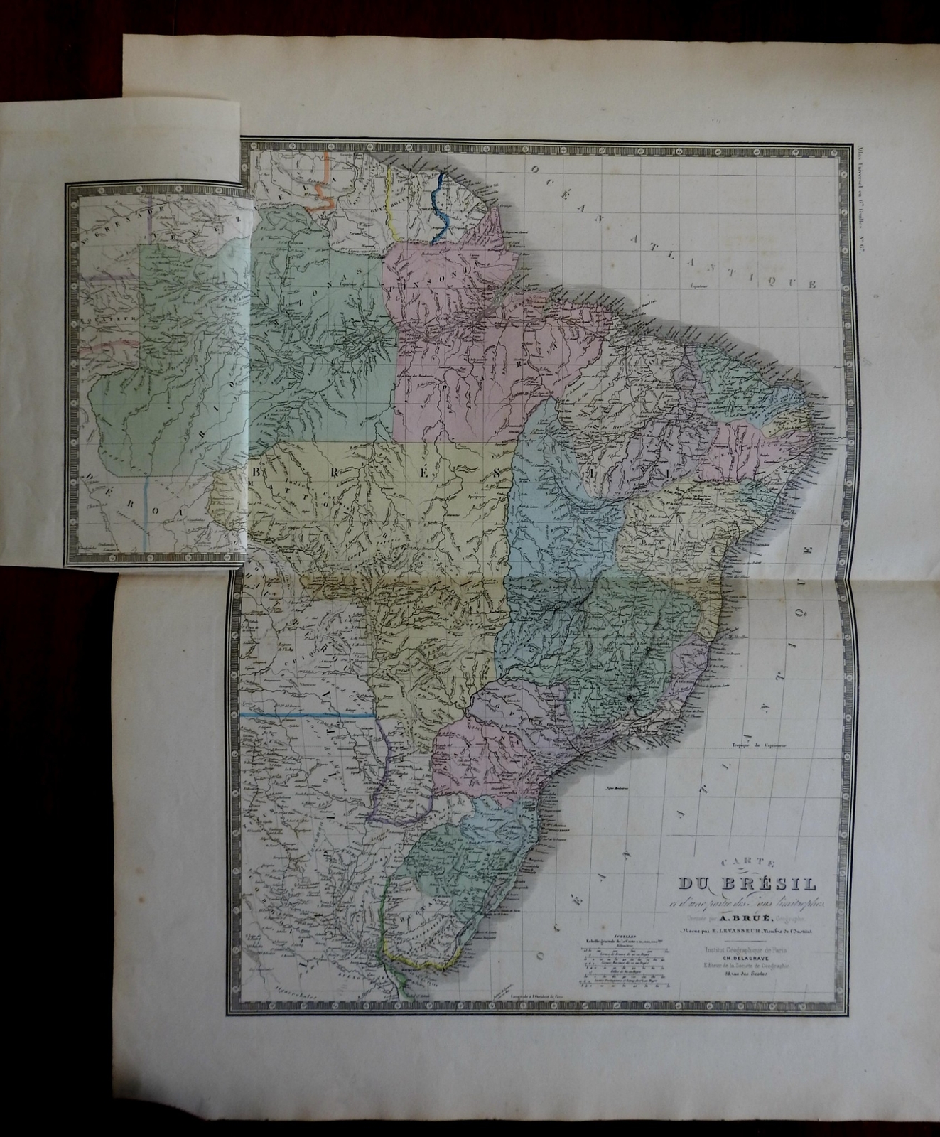 Brazil Uruguay Amazon River c. 1830’s Brue large detailed map hand color