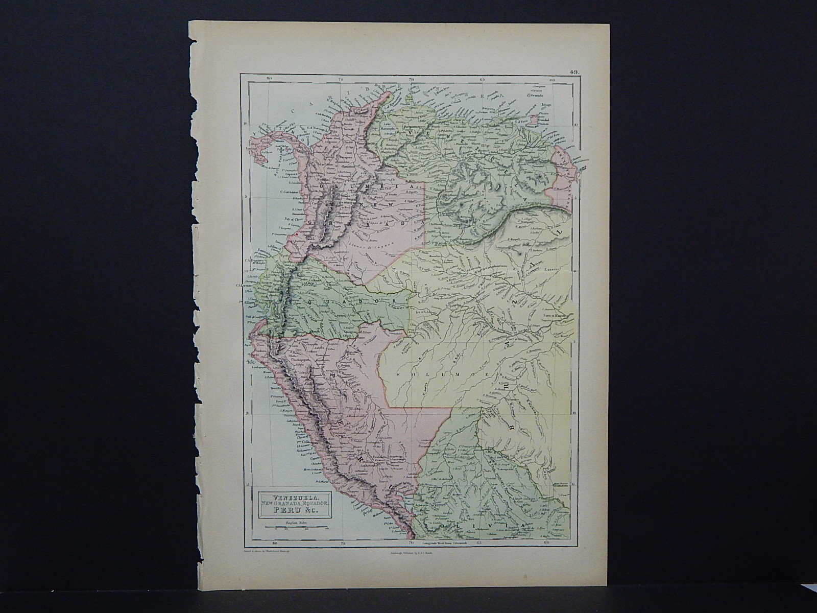 Antique Map, Blacks, 1862, Venezuela, Peru, Equador M7#23