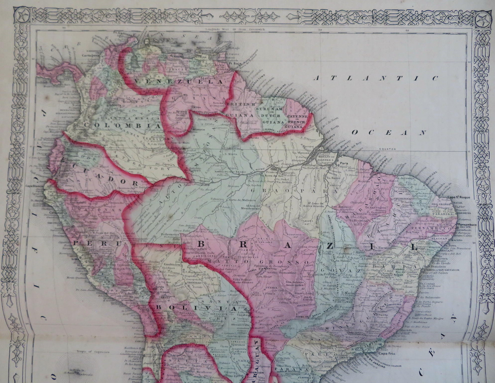South America Brazil Colombia Argentina Peru 1863 Johnson & Ward Scarce Map