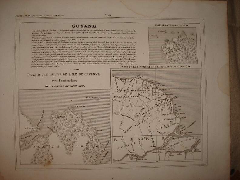 ANTIQUE MAP FRENCH GUIANA SOUTH AMERICA FRANCE MAP NR
