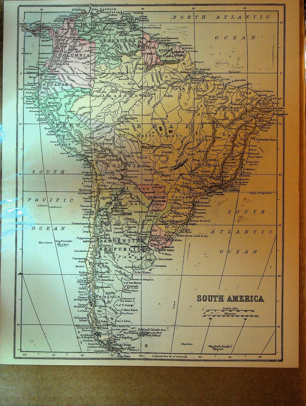 South America Map ca 1890 10×12