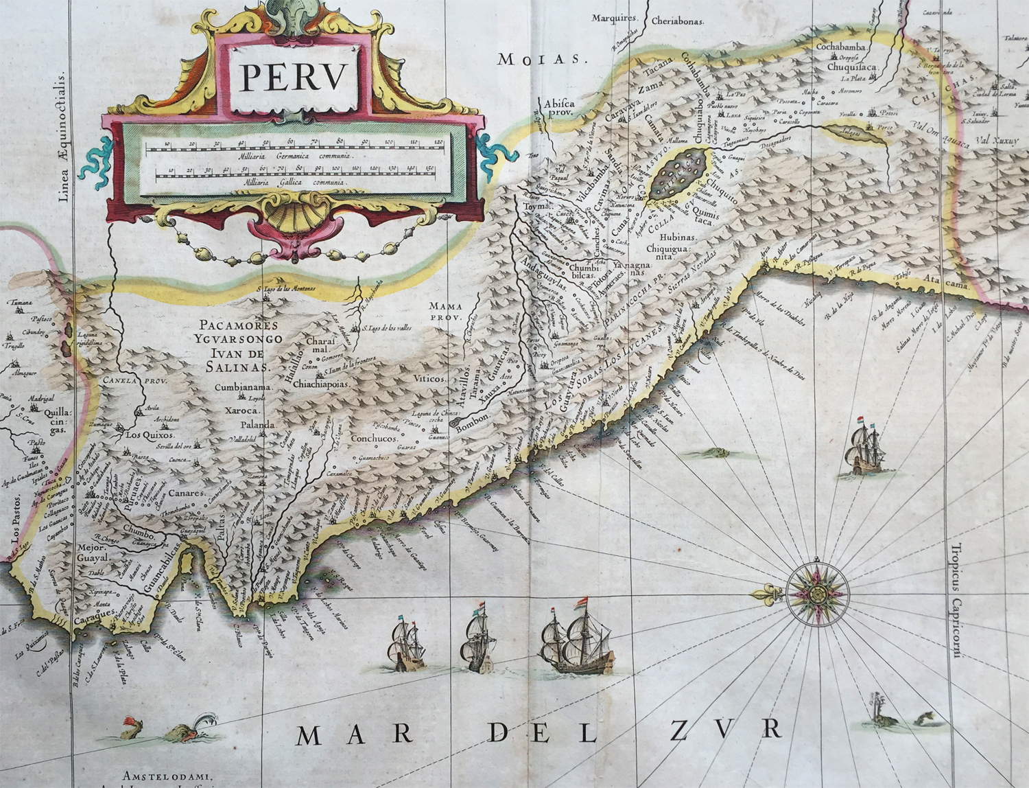 1639 Jan Jansson Original Antique Map of Peru, South America – Spanish Invasion