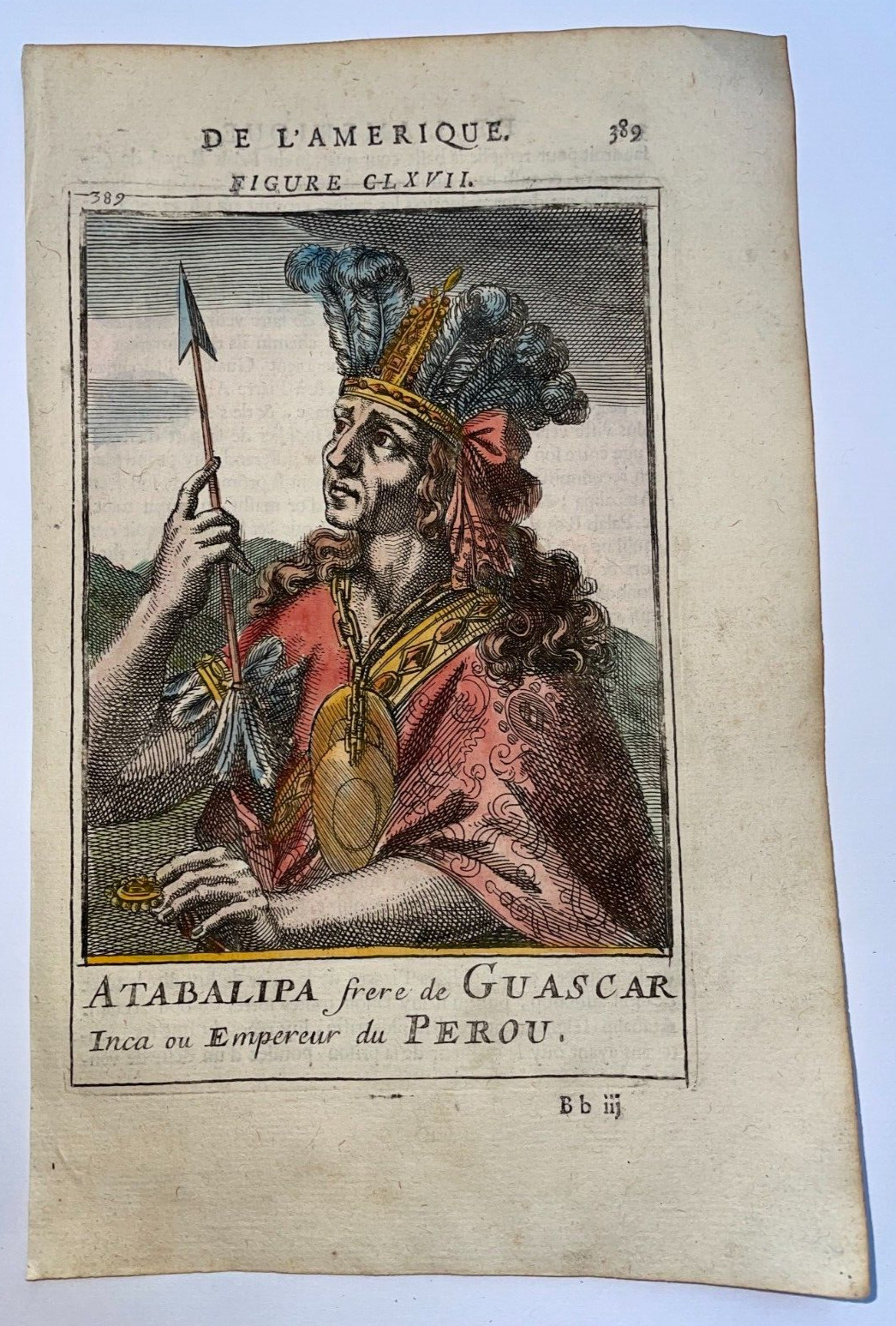 PERU ATABALIPA 1683 ALAIN MANESSON MALLET ANTIQUE VIEW IN COLORS 17TH CENTURY