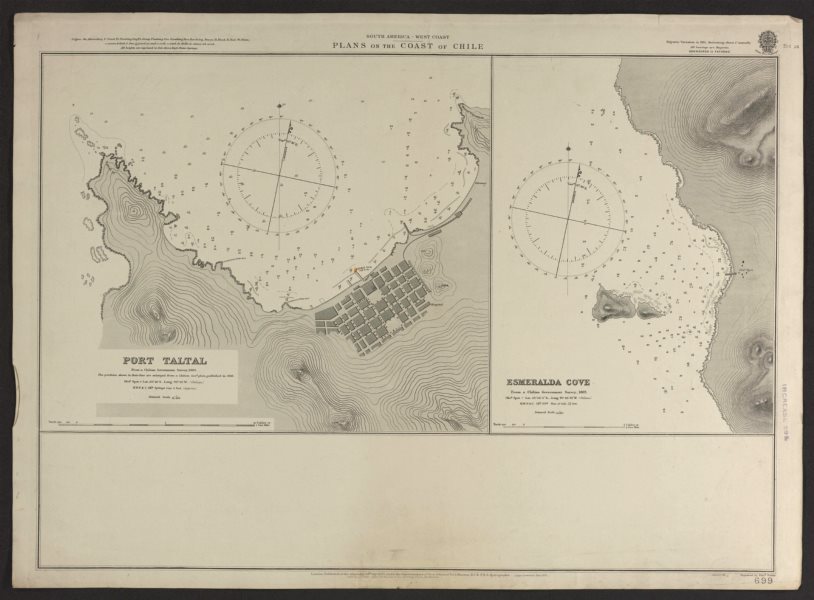 Chile coast. Port Taltal & Esmeralda Cove. Admiralty nautical sea chart 1906 map