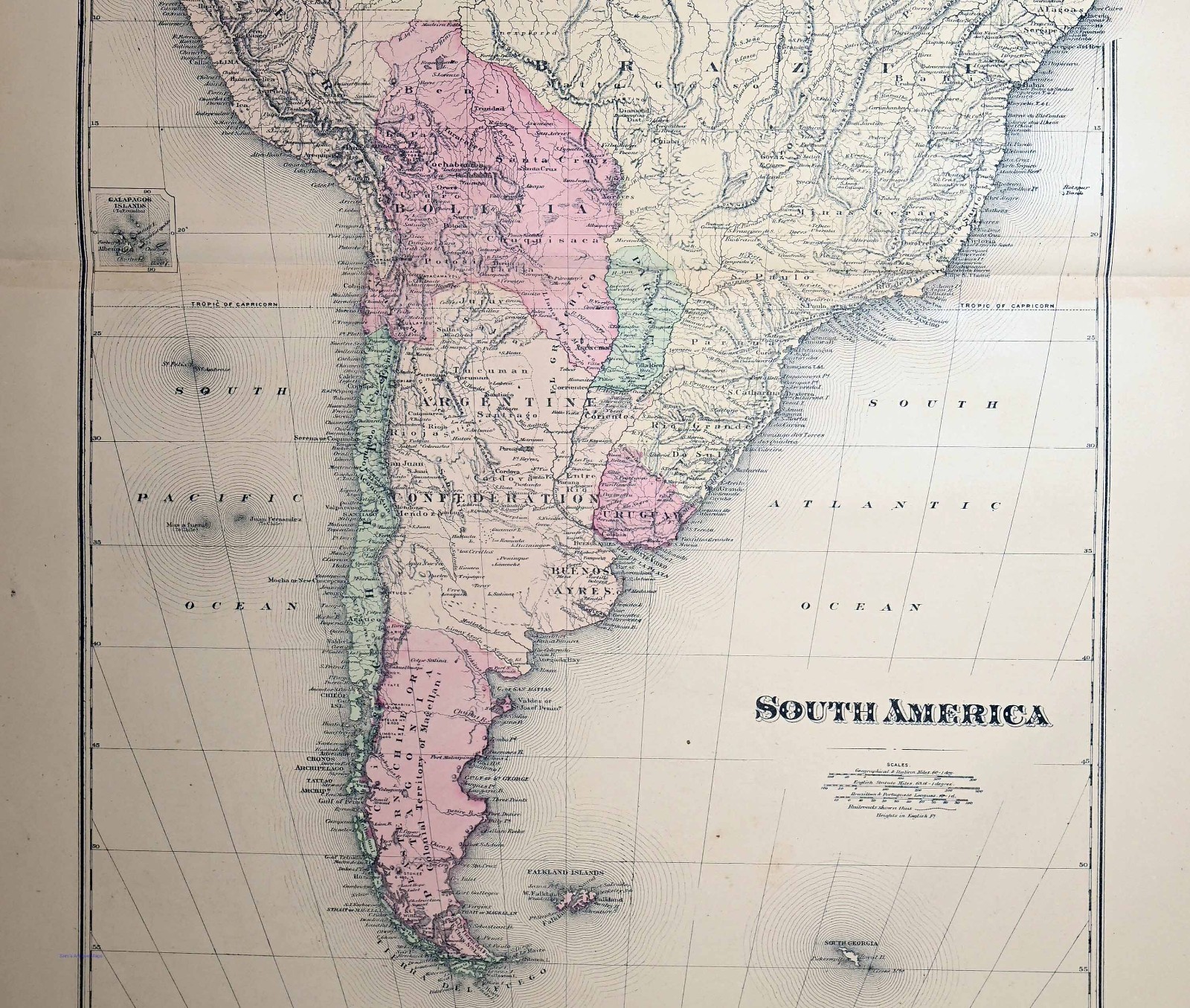 Antique 1875 Map South America