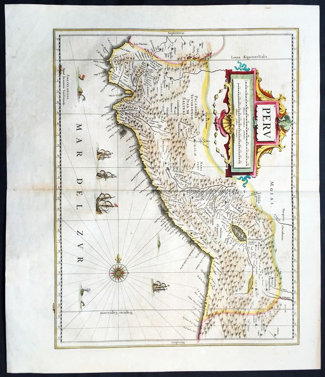 1639 Jan Jansson Original Antique Map of Peru, South America – Spanish Invasion