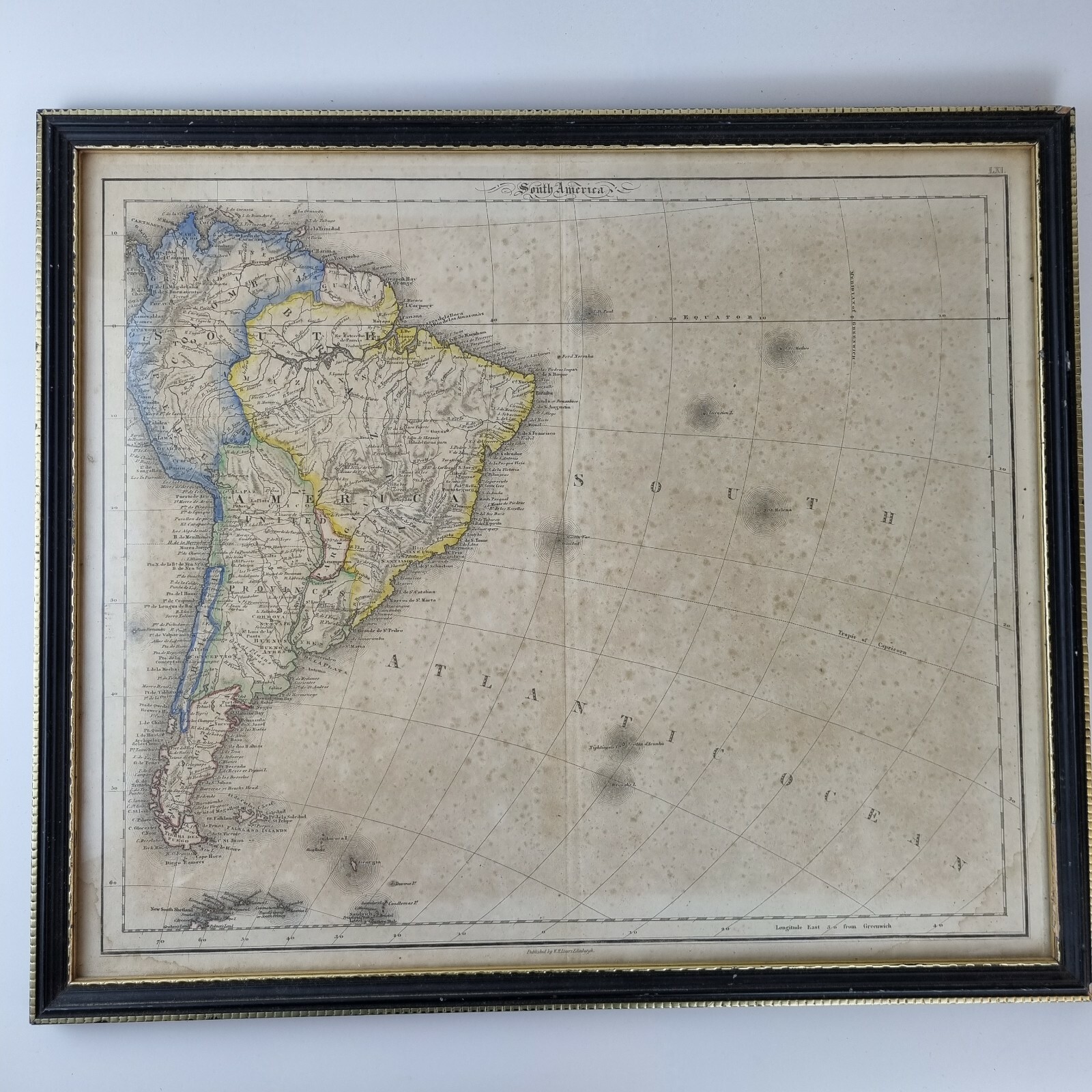 Antique 19th Century Map Of South America Published W H Lizars Edinburgh C.1842