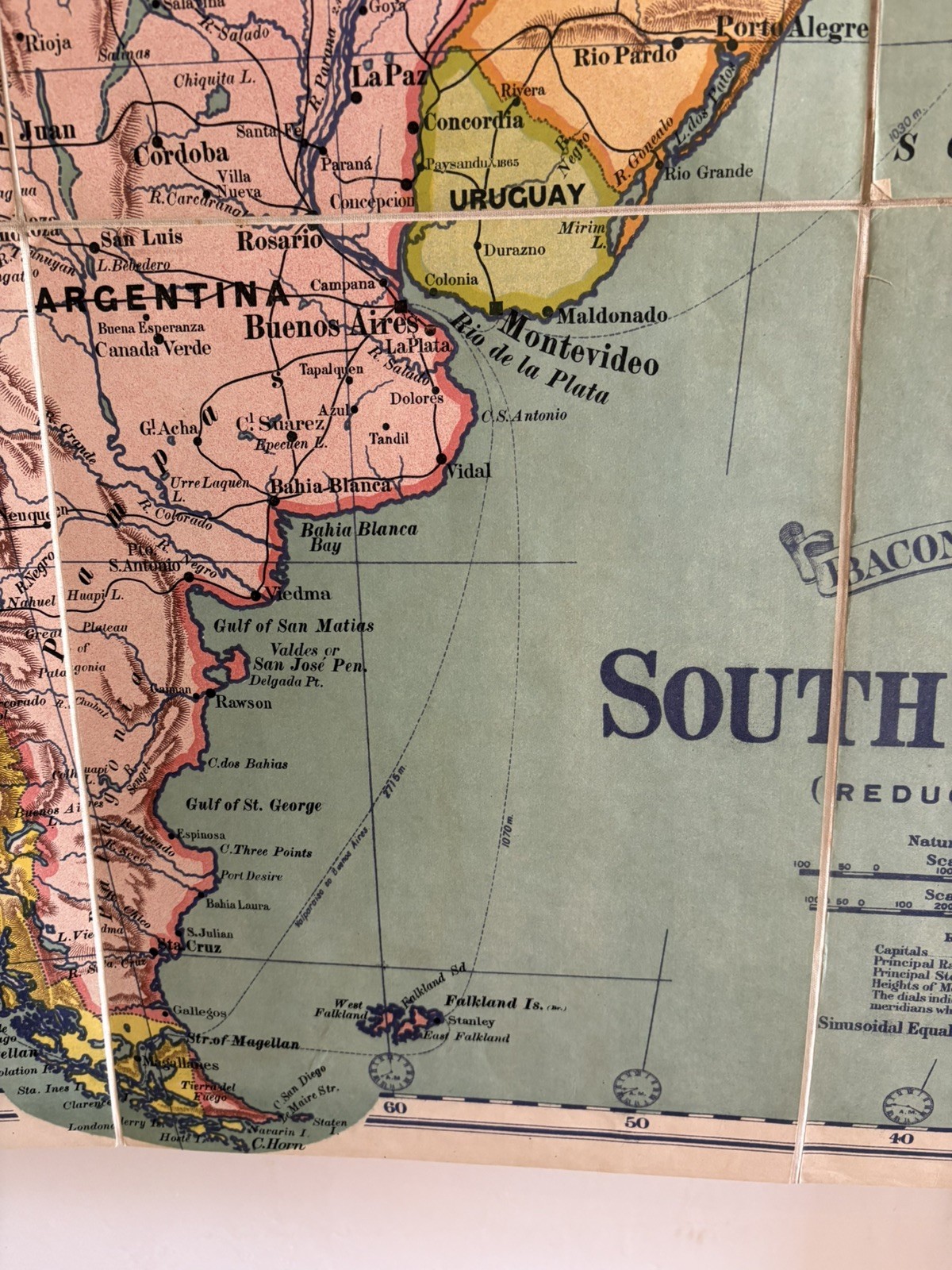 G W Bacon’s Excelsior Map of South America Large School Map 1920’s/30’s