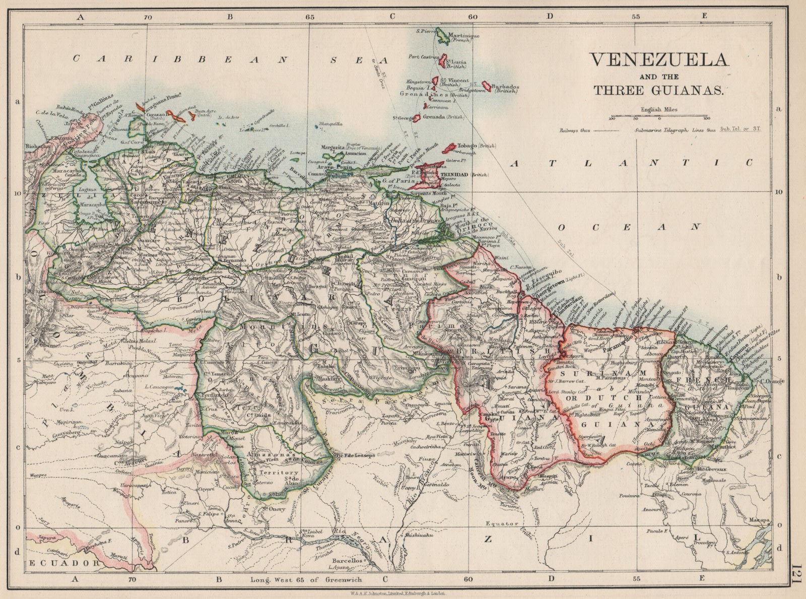 VENEZUELA / GUIANAS. Suriname. British French Dutch Guyana. JOHNSTON 1903 map