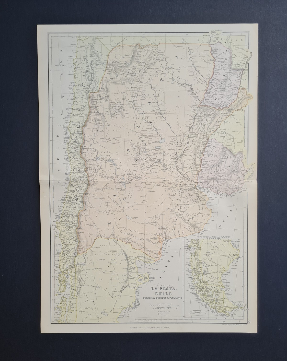 Antique 1882 Large Map – La Plata – Argentina – Chile – Paraguay – Uruguay