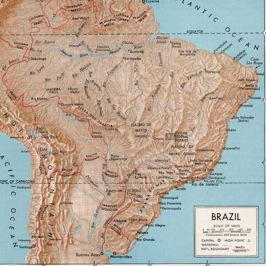 Varied Expanse Of Brazil South America Small Vintage Map 1922–1948 Print