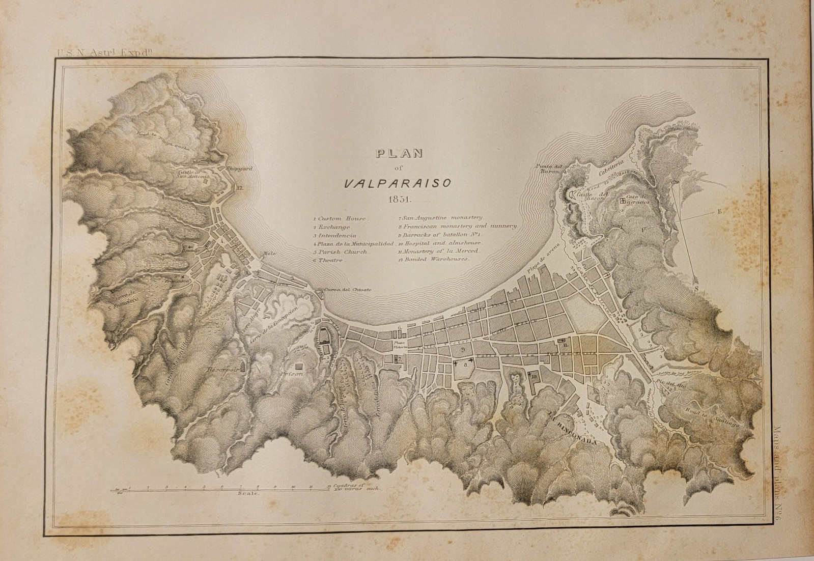 1851 map Valparaíso Chile city plan US Naval Astronomical Expedition 1855