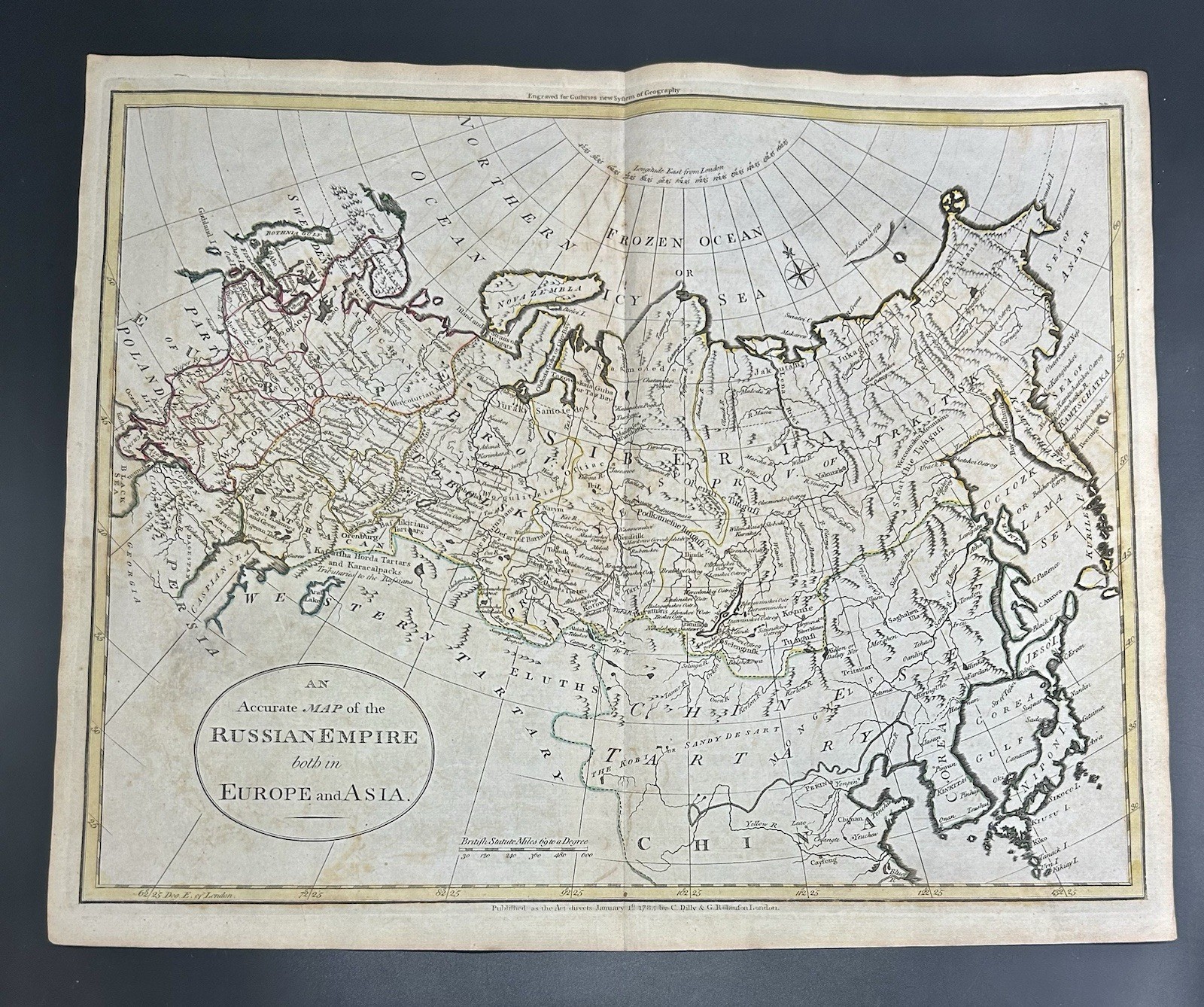 1785 William Guthrie Engraved Map “Russian Empire both in Europe and Asia”