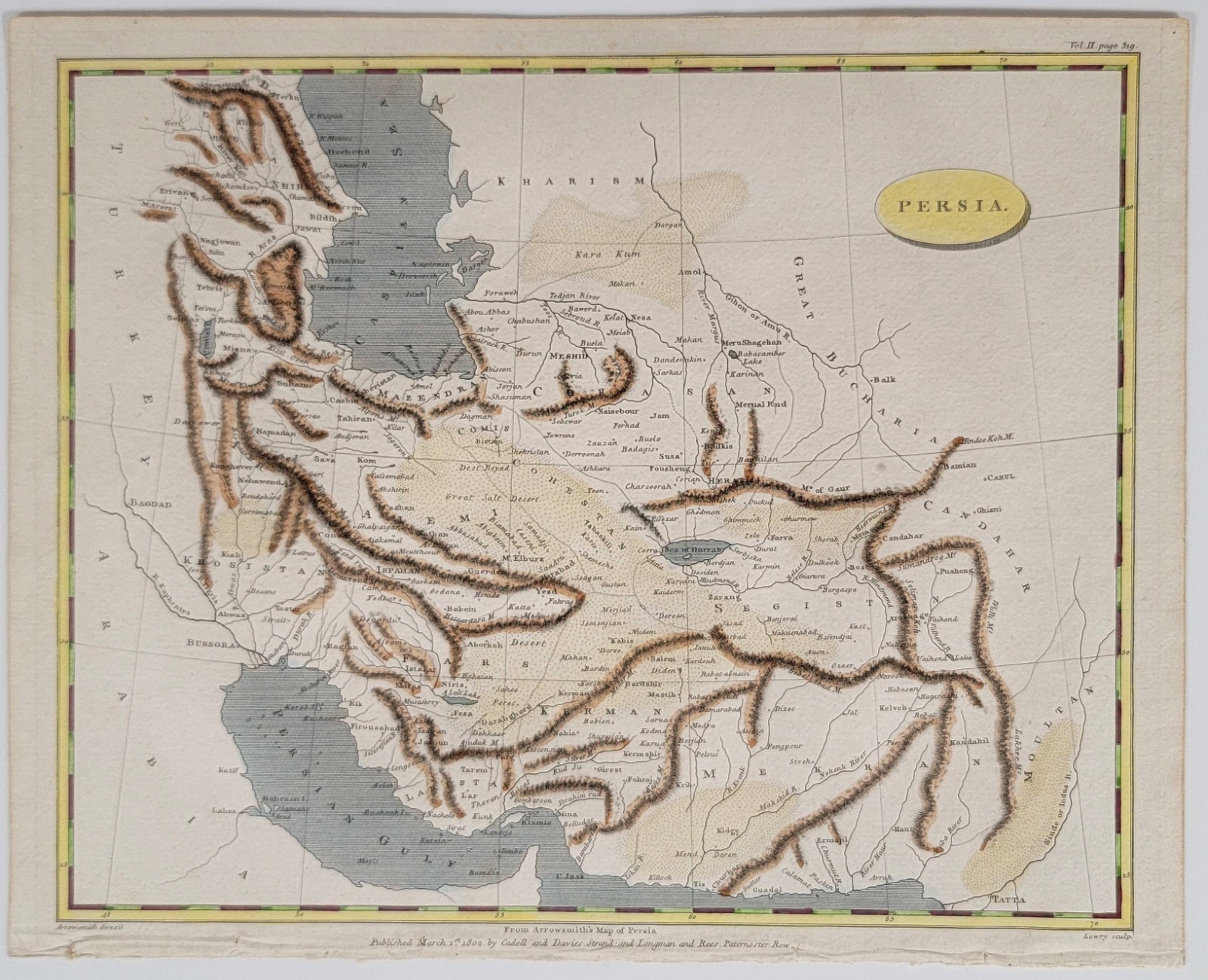 1805 Persia Map Iran Arabia Afghanistan English Atlas Map by Lowry, Arrowsmith