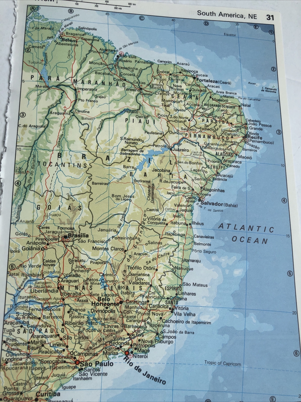 Map Of South America North East Physical Print 1996 TA Bartholomew Times #31 B